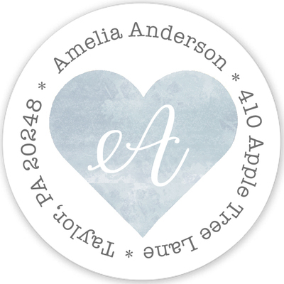 Gray Watercolor Heart Round Address Labels
